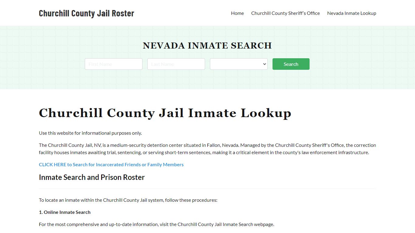 Churchill County Jail Roster Lookup, NV, Inmate Search